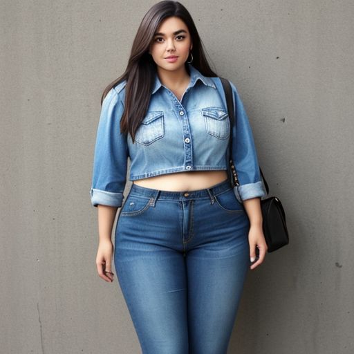 PM/Women Denim Cropped Shirt (Plus Sizes)